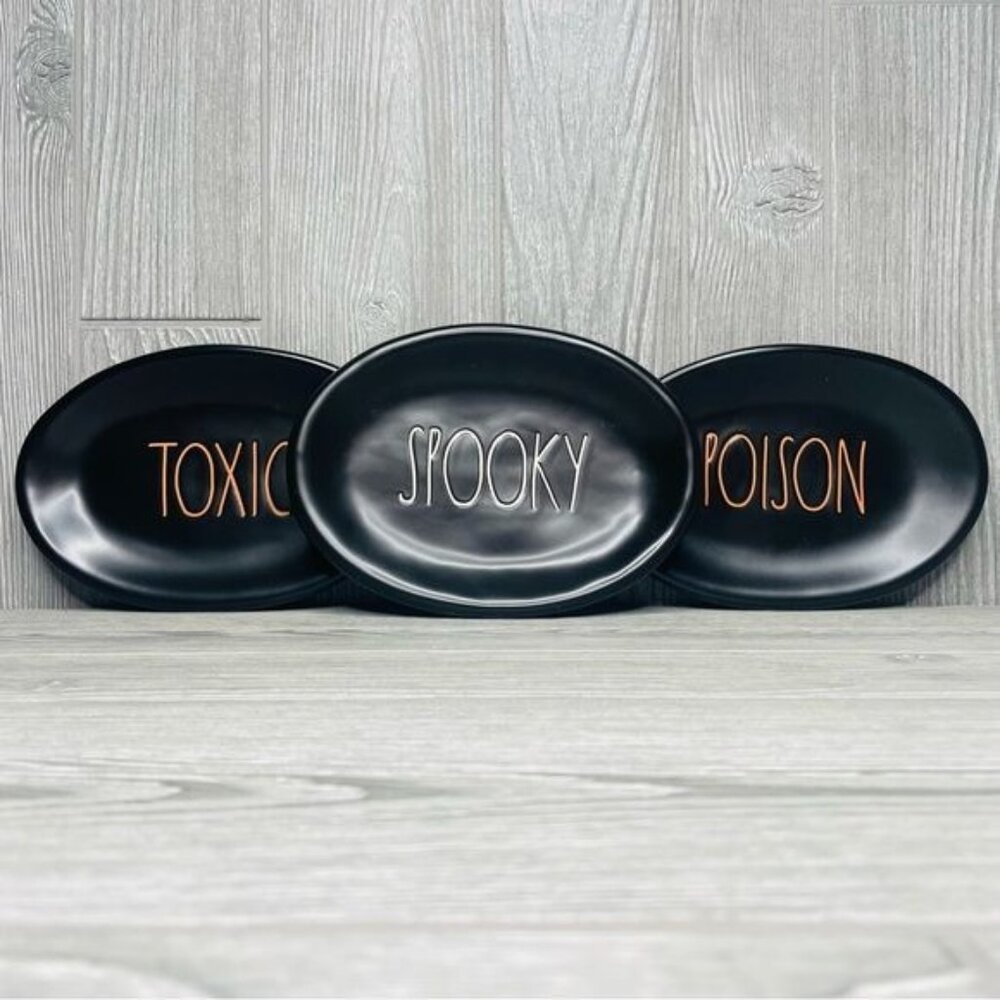 Rae Dunn Halloween plates spooky, toxic, poison collectible decoration tableware
